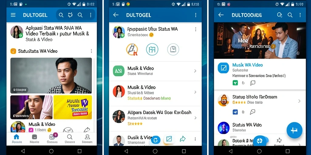 Antarmuka DULTOGEL menampilkan koleksi video status WA yang menarik.