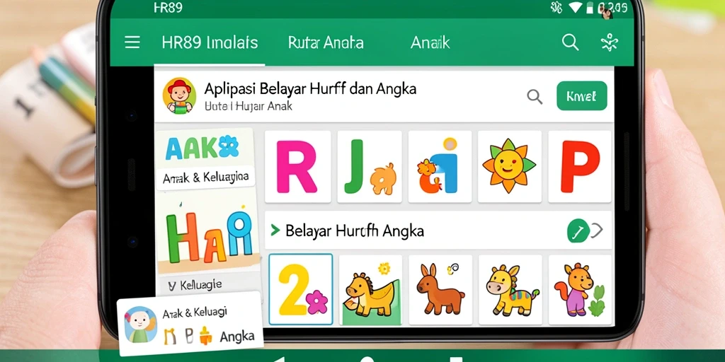 Antarmuka pengguna yang menarik dan warna-warni untuk belajar huruf dan angka.