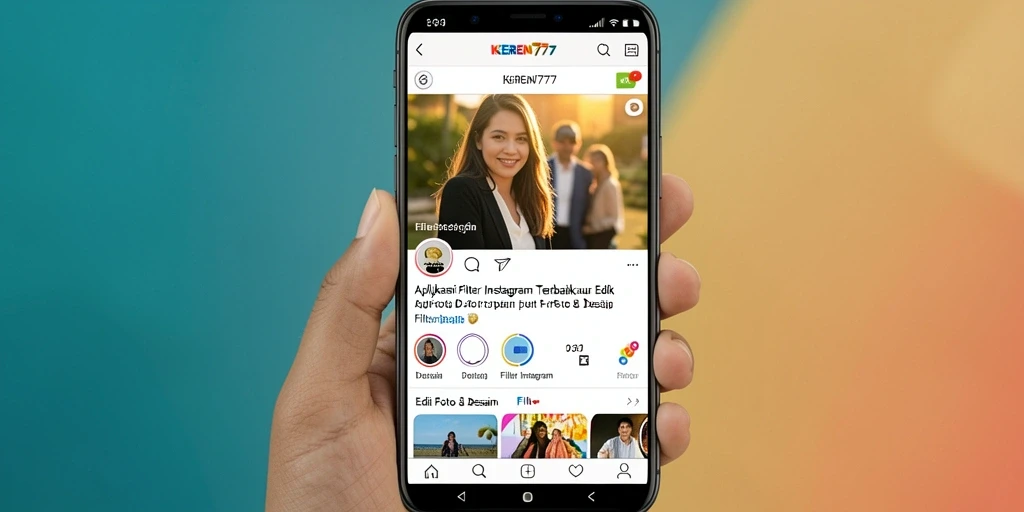 Tampilan antarmuka KEREN777 dengan berbagai filter Instagram yang menarik.
