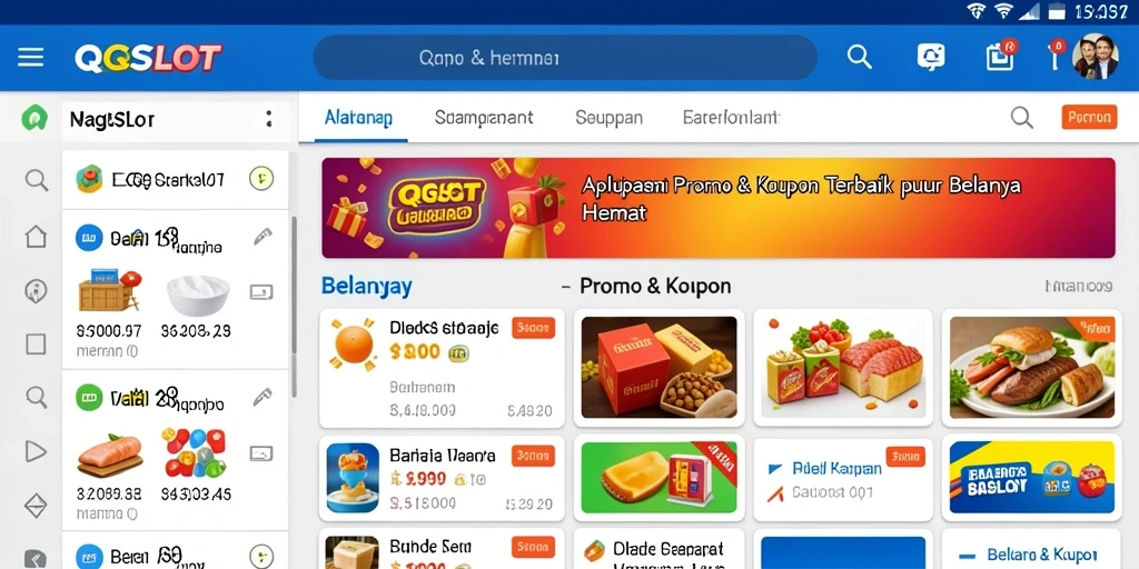 Antarmuka aplikasi QQSLOT menampilkan berbagai kupon dan promo menarik.