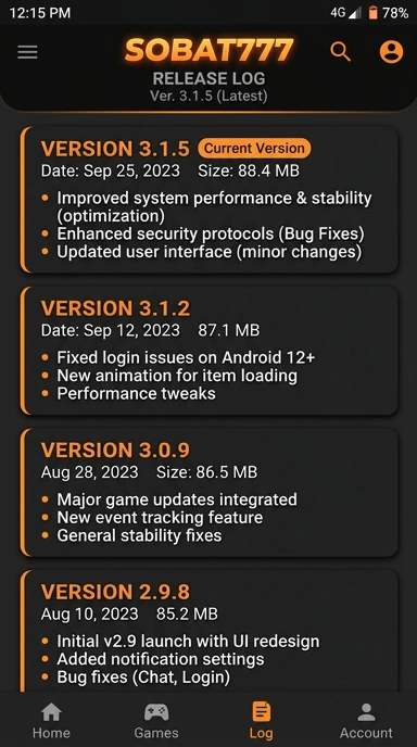 Riwayat Versi Sobat777 untuk Pengguna Android